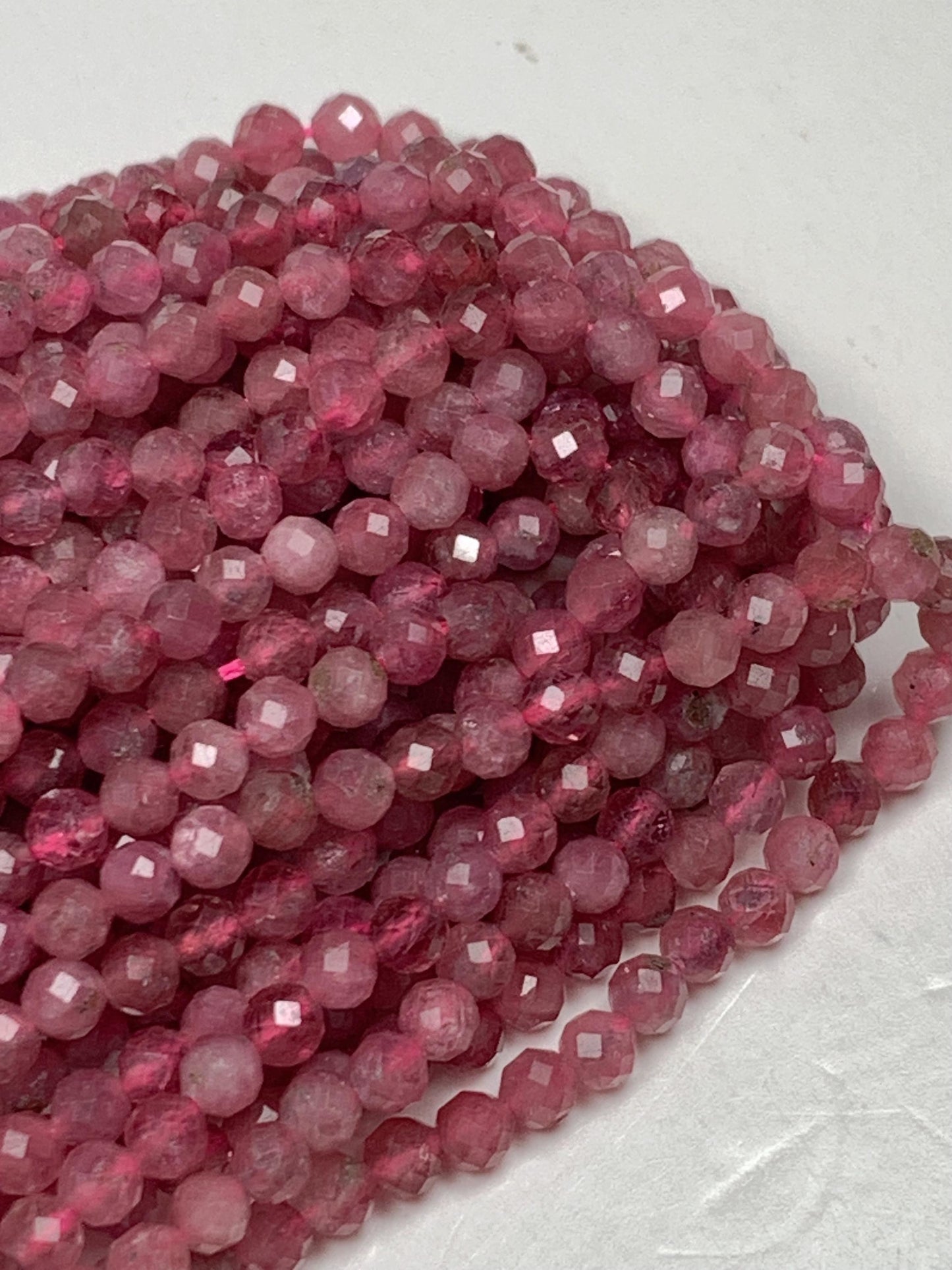 Genuine Natural Pink  Tourmaline Faceted Round Beads 15.5" Strand 2mm 3mm 4mm