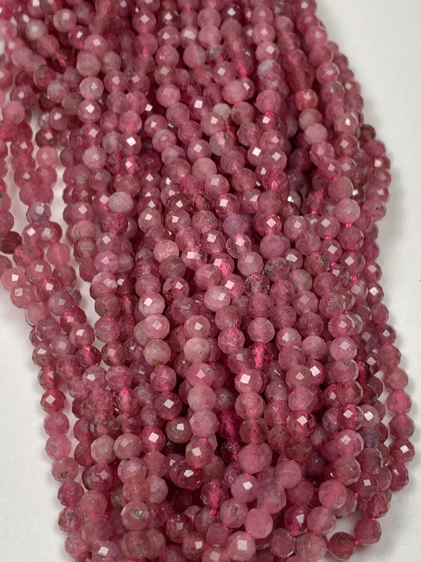 Genuine Natural Pink  Tourmaline Faceted Round Beads 15.5" Strand 2mm 3mm 4mm