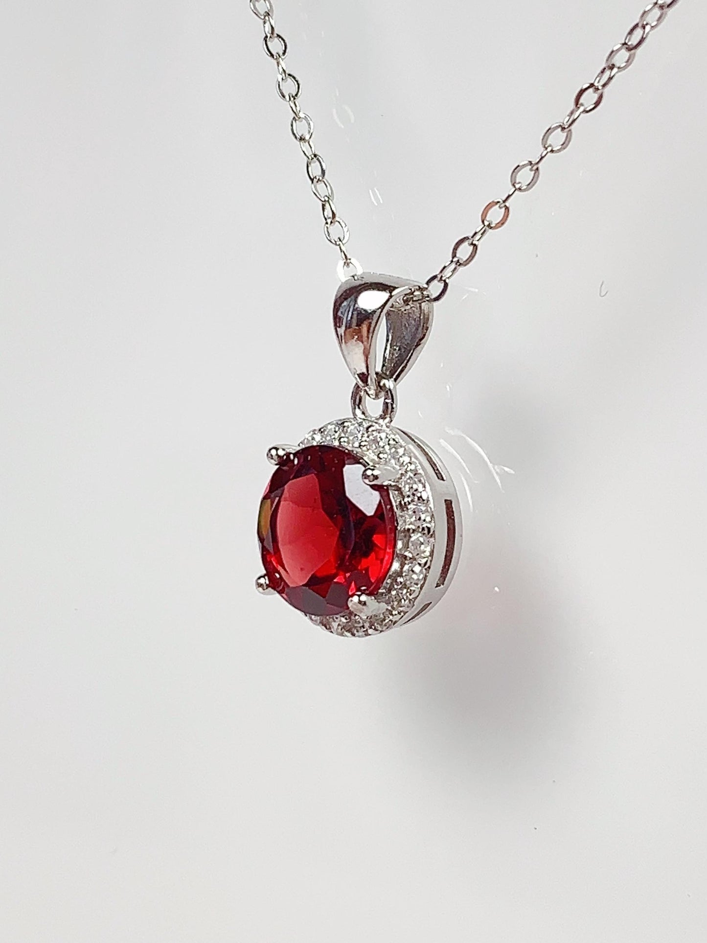 Red Garnet Sterling Silver Necklace: 18K Gold Plated Pendant