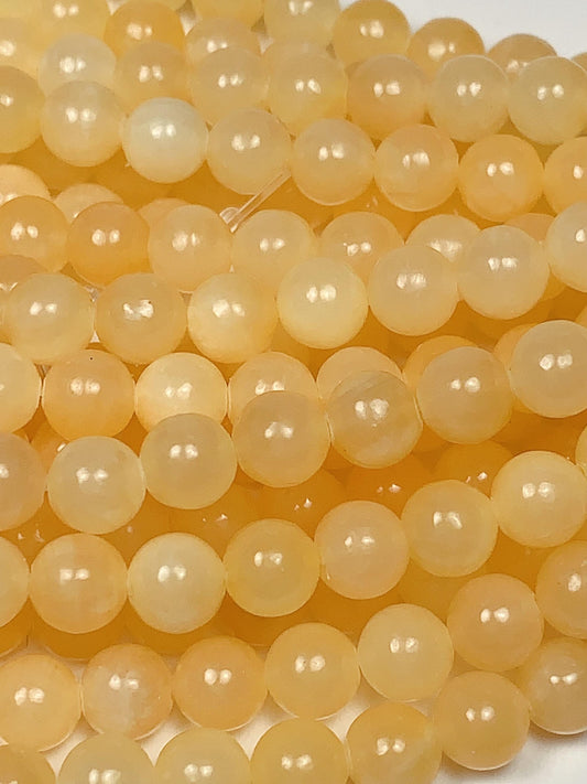 AAA Honey Yellow Jade Beads: Natural Smooth Round Gemstone Strand