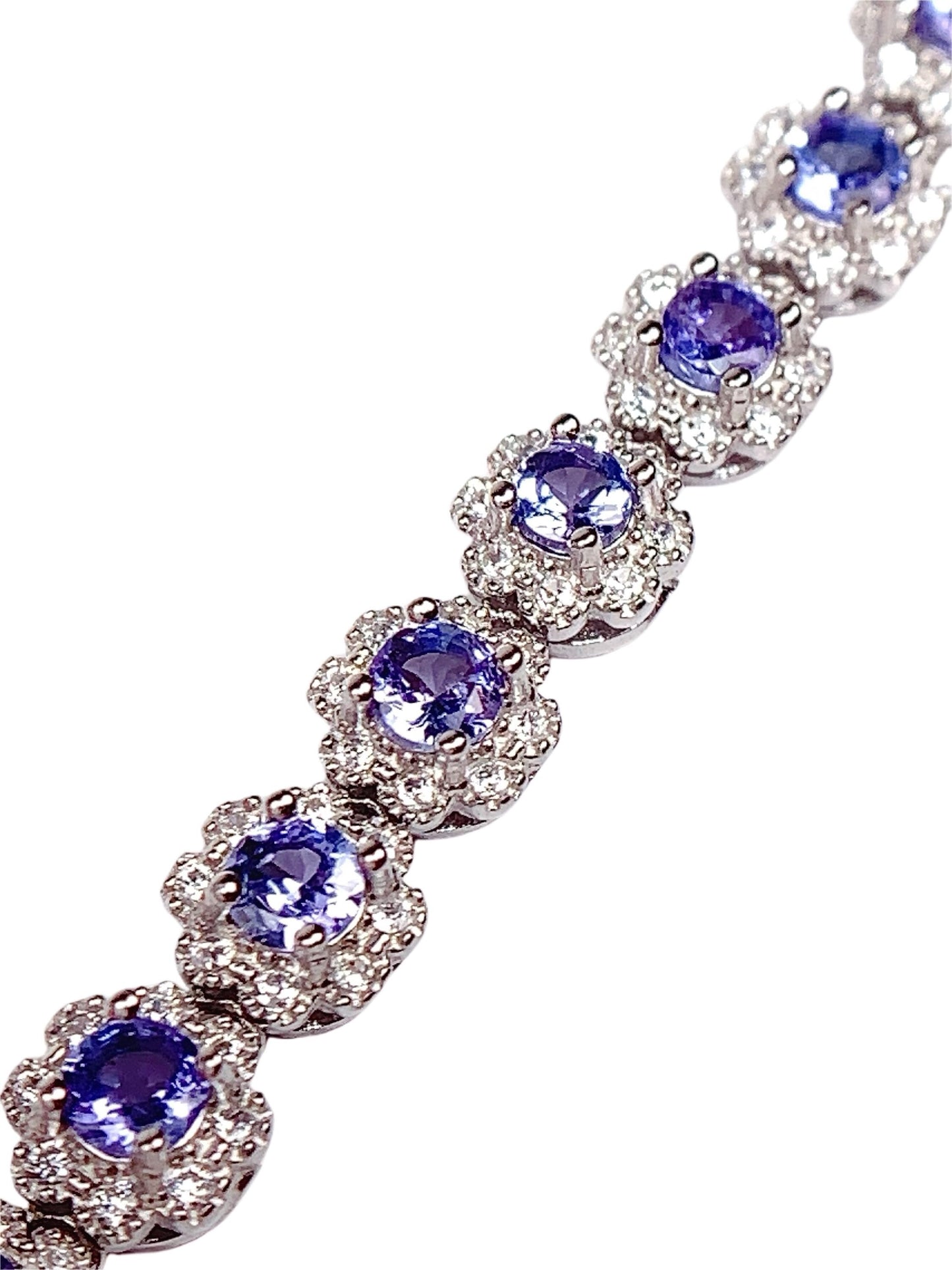 3mm  Grade AAA Genuine Natural Purple Tanzanite round Cut 18K white Gold Plated S 925 Sterling Silver Bracelet