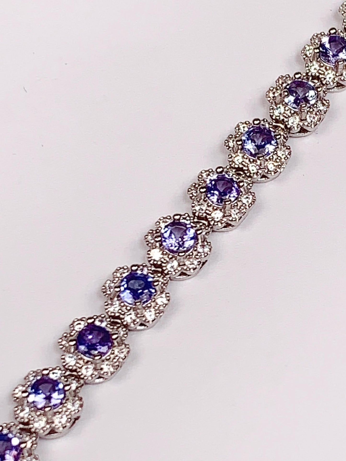 3mm  Grade AAA Genuine Natural Purple Tanzanite round Cut 18K white Gold Plated S 925 Sterling Silver Bracelet