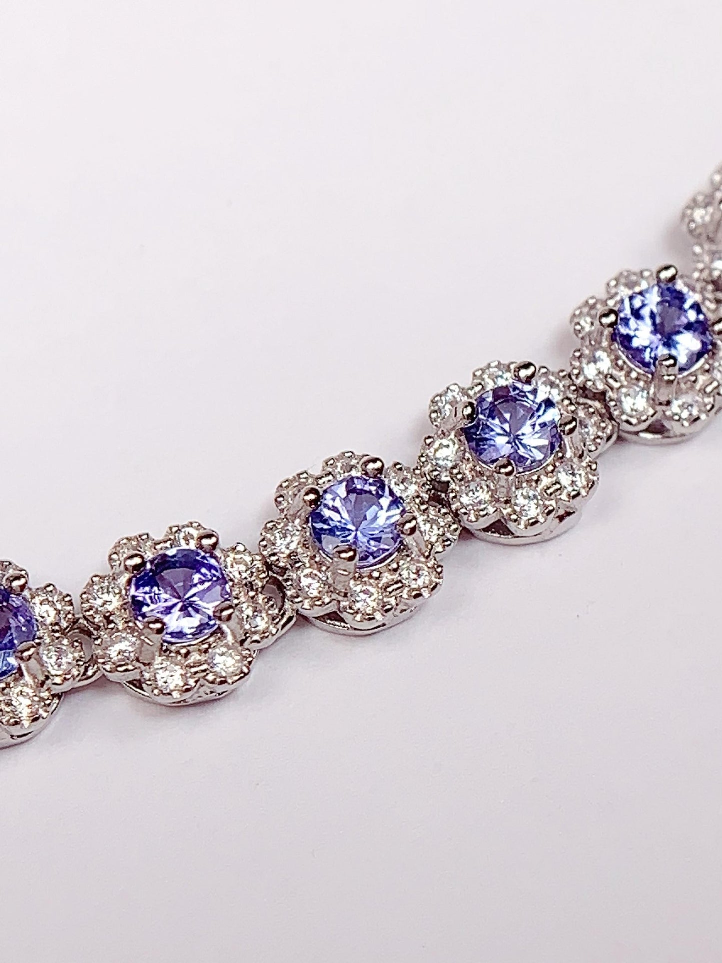 3mm  Grade AAA Genuine Natural Purple Tanzanite round Cut 18K white Gold Plated S 925 Sterling Silver Bracelet