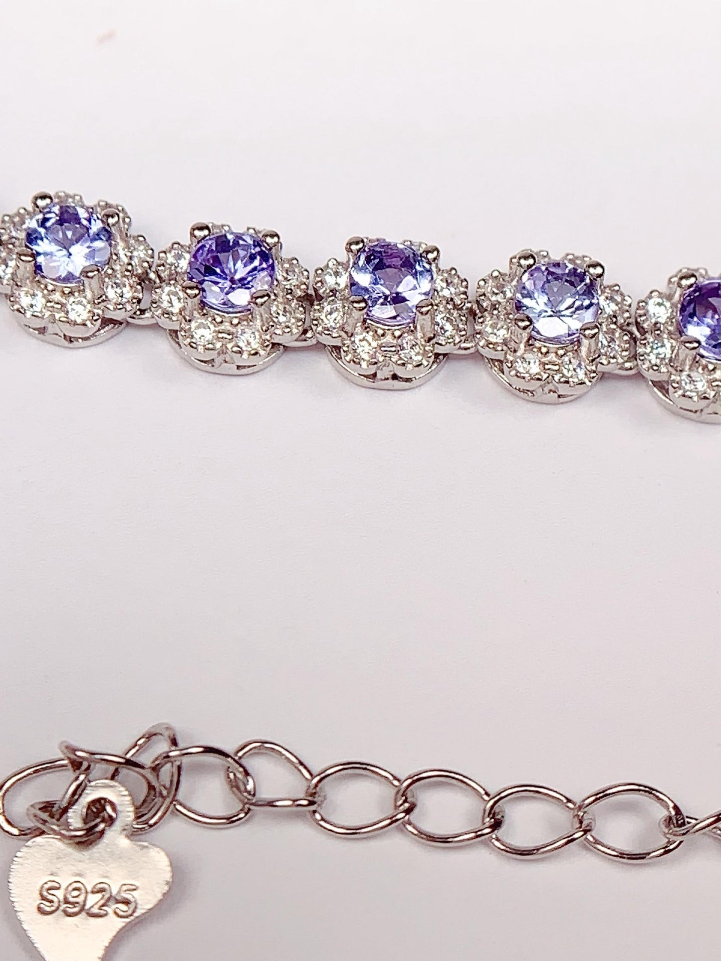 3mm  Grade AAA Genuine Natural Purple Tanzanite round Cut 18K white Gold Plated S 925 Sterling Silver Bracelet