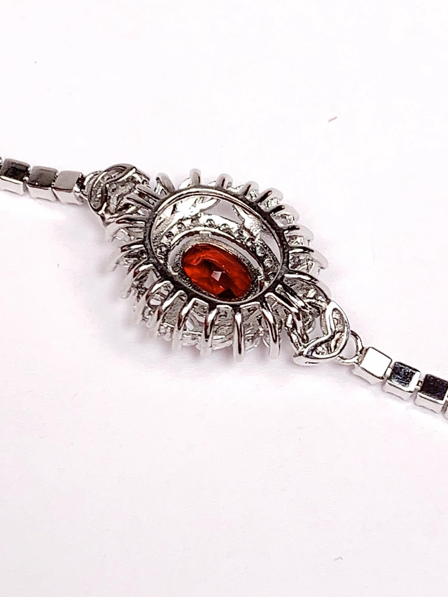 Red Garnet Sterling Silver Bracelet: 18K White Gold Plated