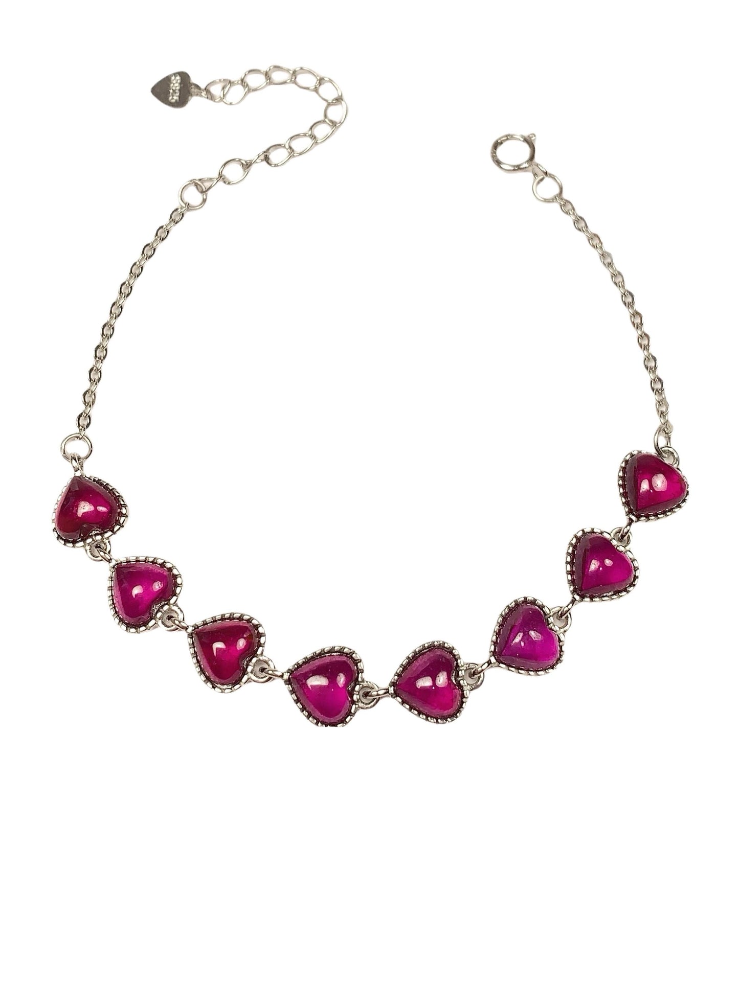 Purple Garnet Heart Bracelet: 18K White Gold Plated Sterling Silver