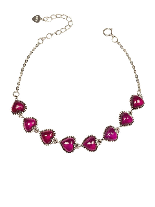 Purple Garnet Heart Bracelet: 18K White Gold Plated Sterling Silver