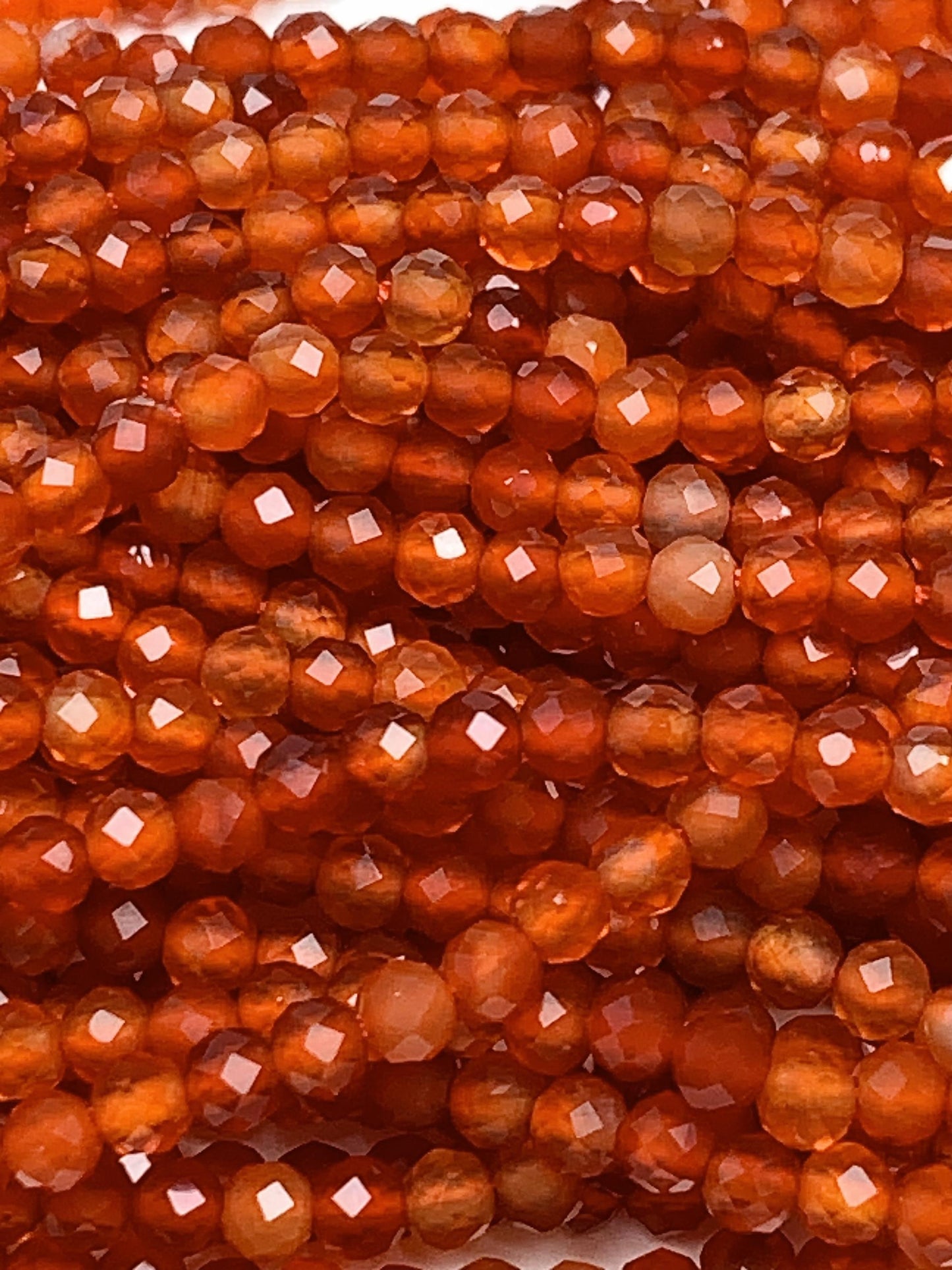 Deep Orange Red Agate Faceted Round Beads 15.5" Strand 2mm 3mm 4mm
