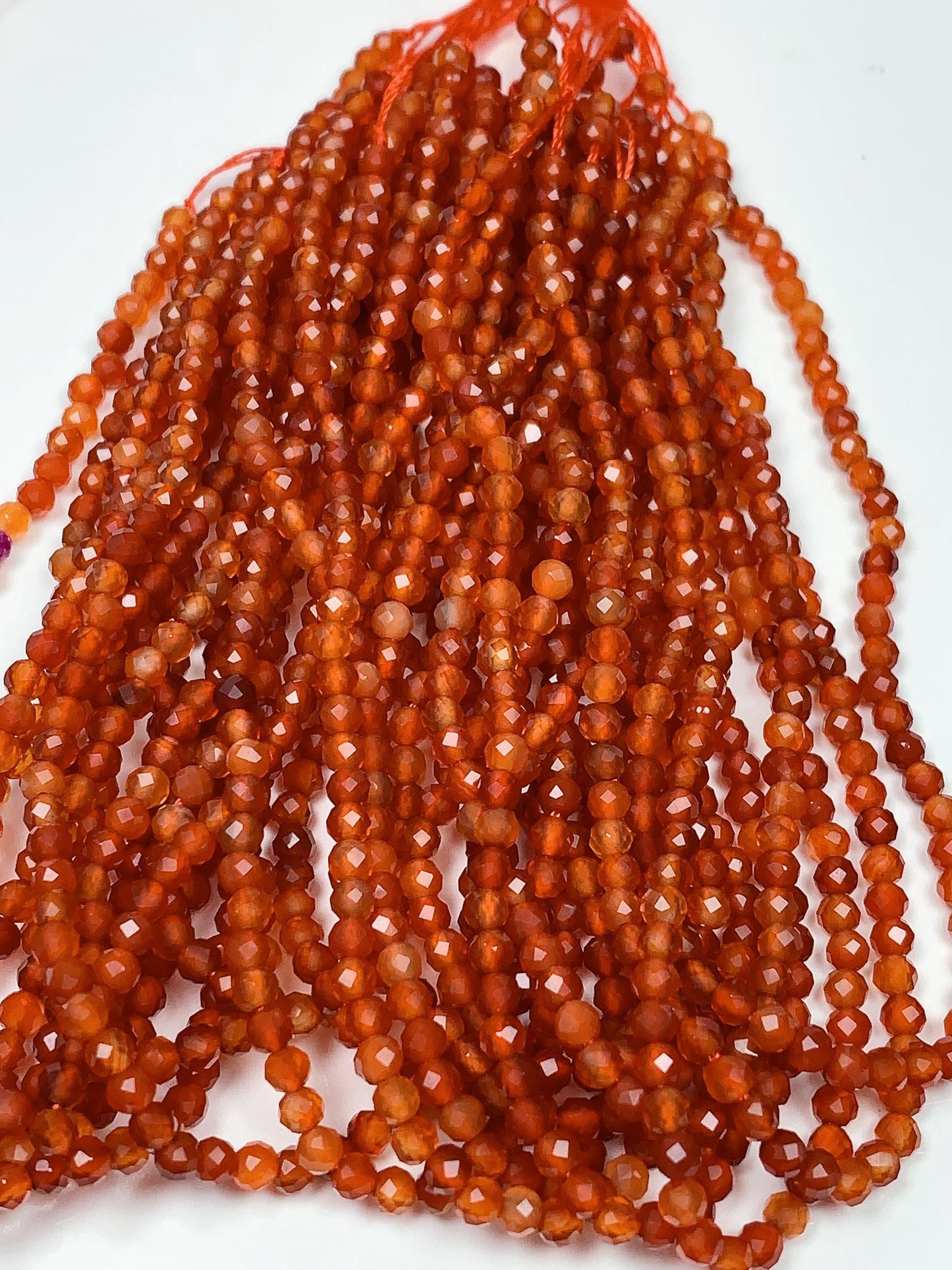 Deep Orange Red Agate Faceted Round Beads 15.5" Strand 2mm 3mm 4mm