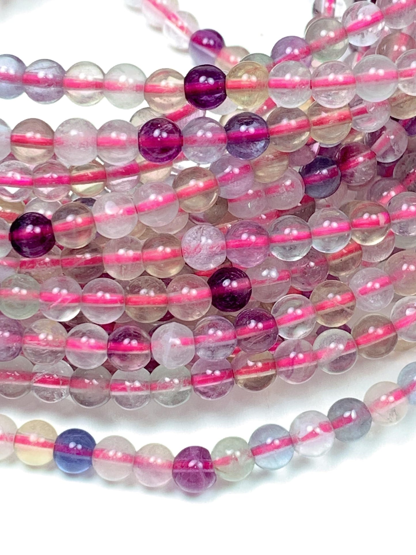 AAA Natural Fluorite Beads: Purple, Green, Yellow, Clear, Smooth Round, 4mm