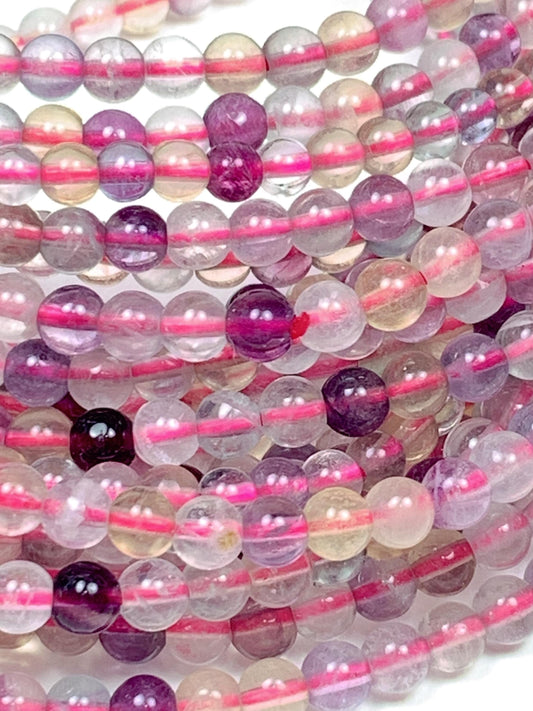 AAA Natural Fluorite Beads: Purple, Green, Yellow, Clear, Smooth Round, 4mm