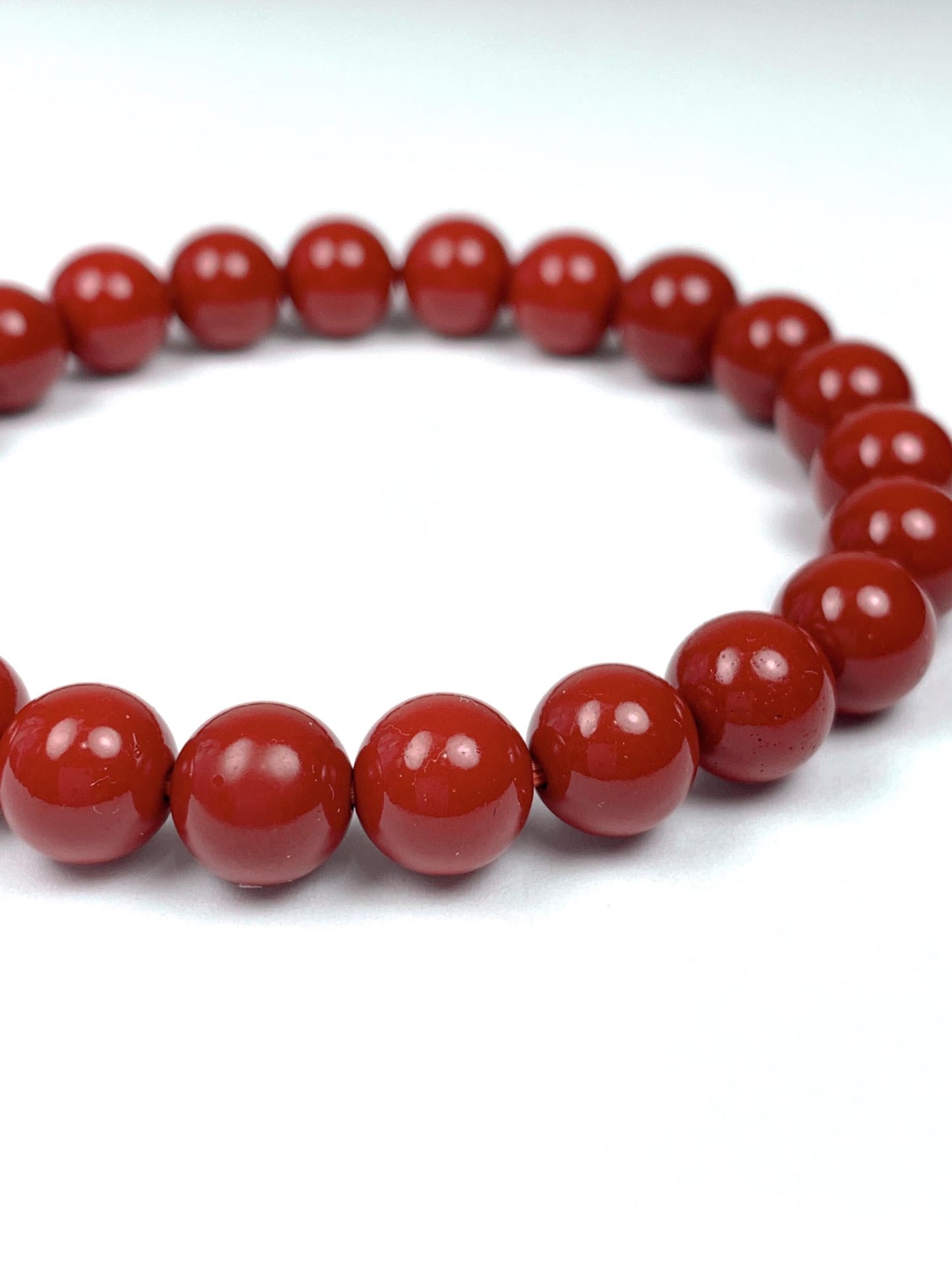 Deep Red Reddish Brown Cinnabar  Smooth Round Stretch Bracelet 8mm