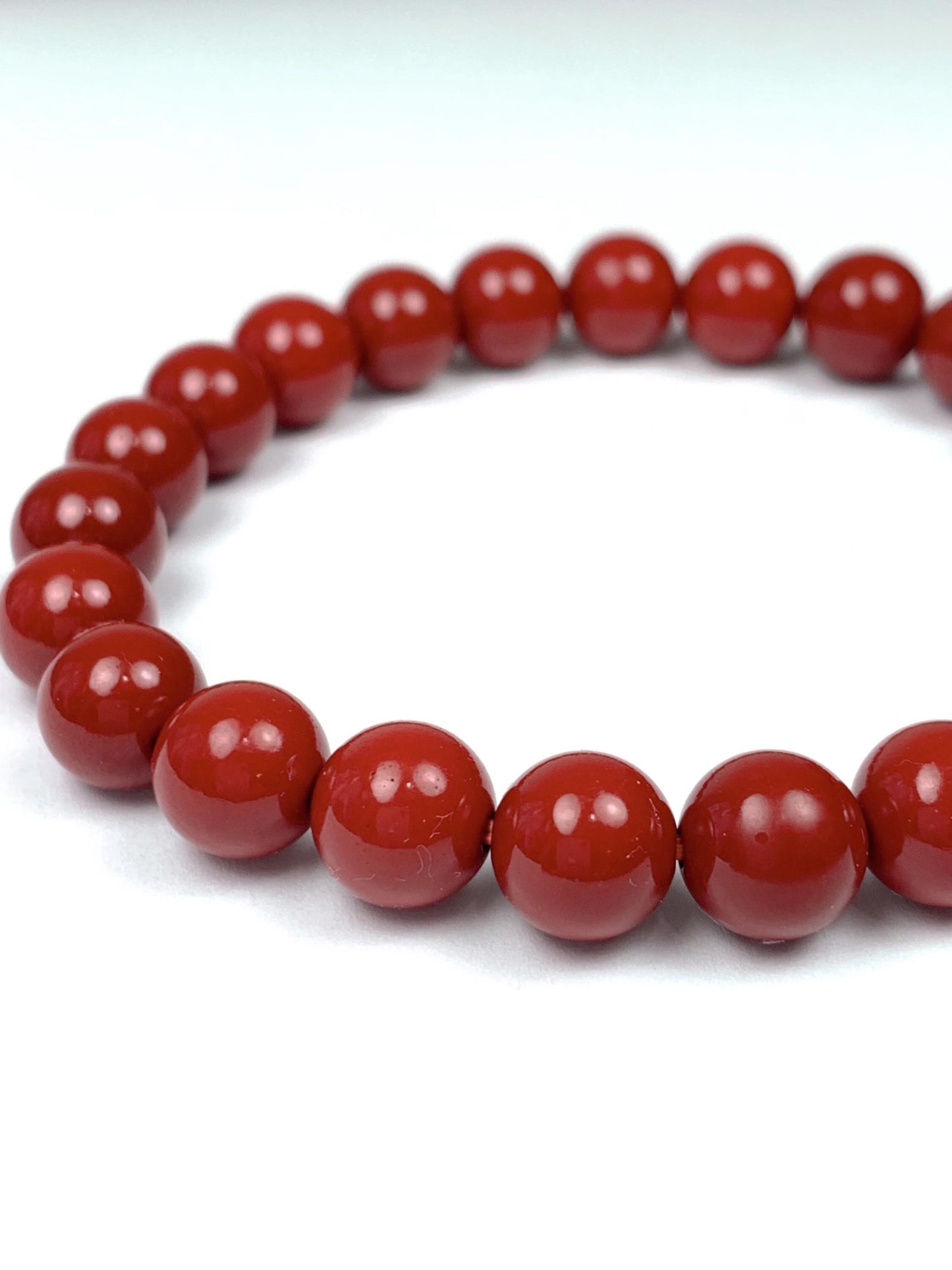 Deep Red Reddish Brown Cinnabar  Smooth Round Stretch Bracelet 8mm