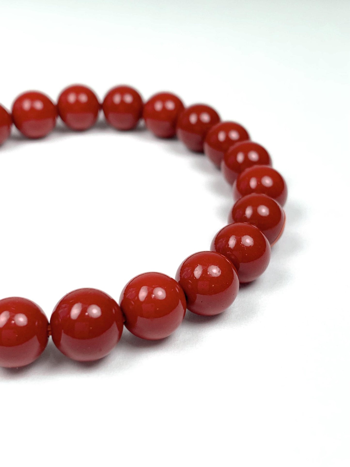 Deep Red Reddish Brown Cinnabar  Smooth Round Stretch Bracelet 8mm