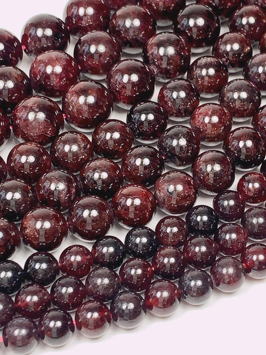 Genuine Natural Red Garnet Smooth Round Beads 15.5" Strand Gemstone  6mm 8mm 10mm