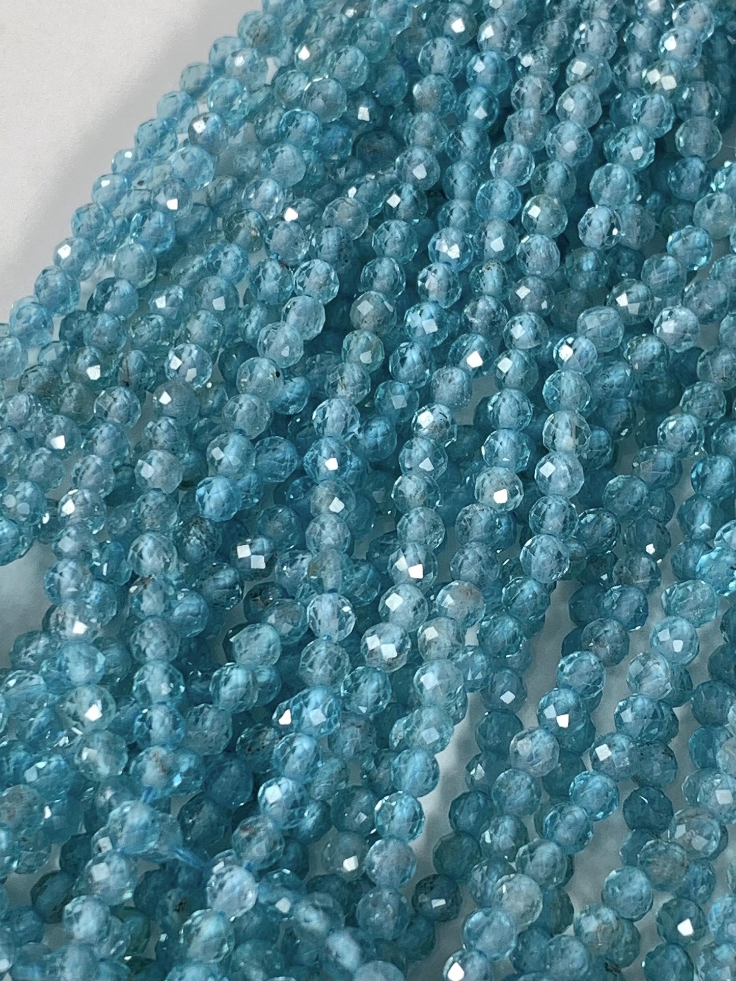 AAA Natural Translucent Blue Apatite Faceted Round Beads 15.5 strand gemstone