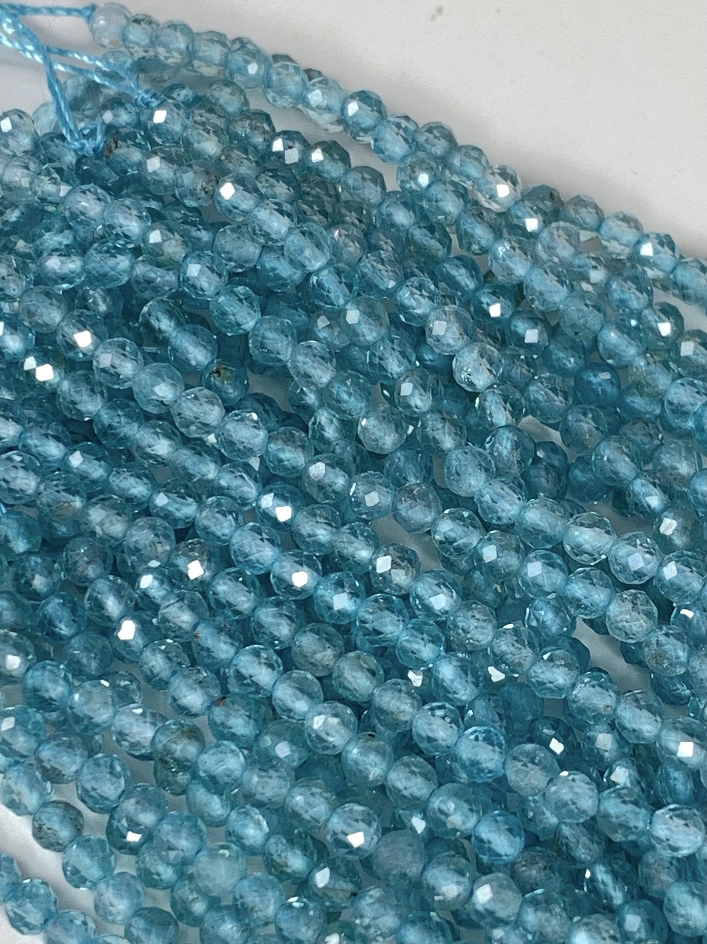 AAA Natural Translucent Blue Apatite Faceted Round Beads 15.5 strand gemstone