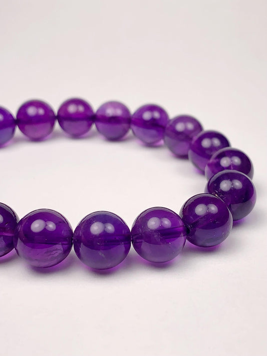Grade AAA Genuine Natural Middle Purple Amethyst Smooth Round Stretch Bracelet 8mm 10mm 12mm