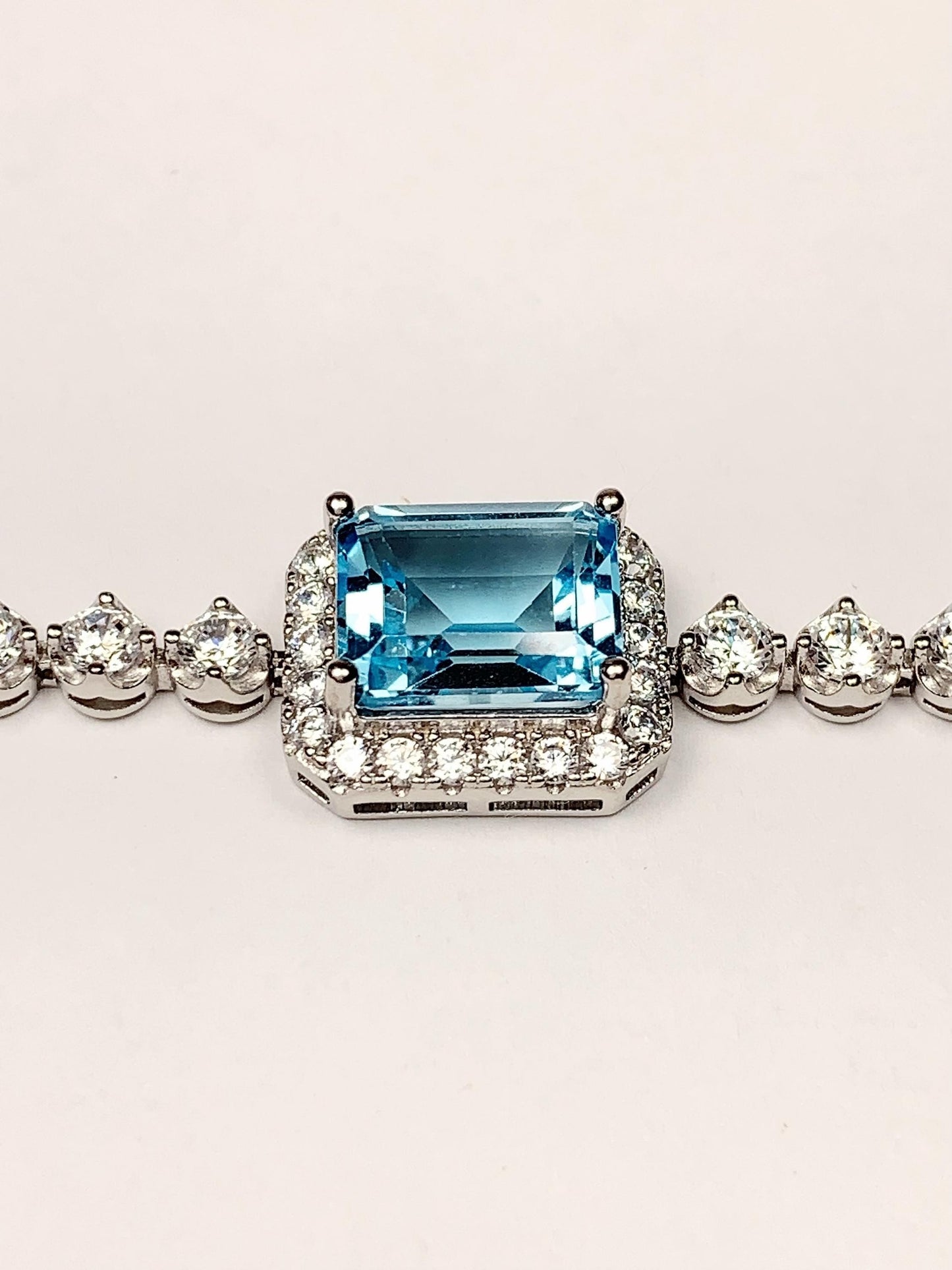 10mm X 8mm Grade AAA Genuine Natural Blue Topaz rectangle Cut 18K white Gold Plated S 925Sterling Silver Bracelet birthstones