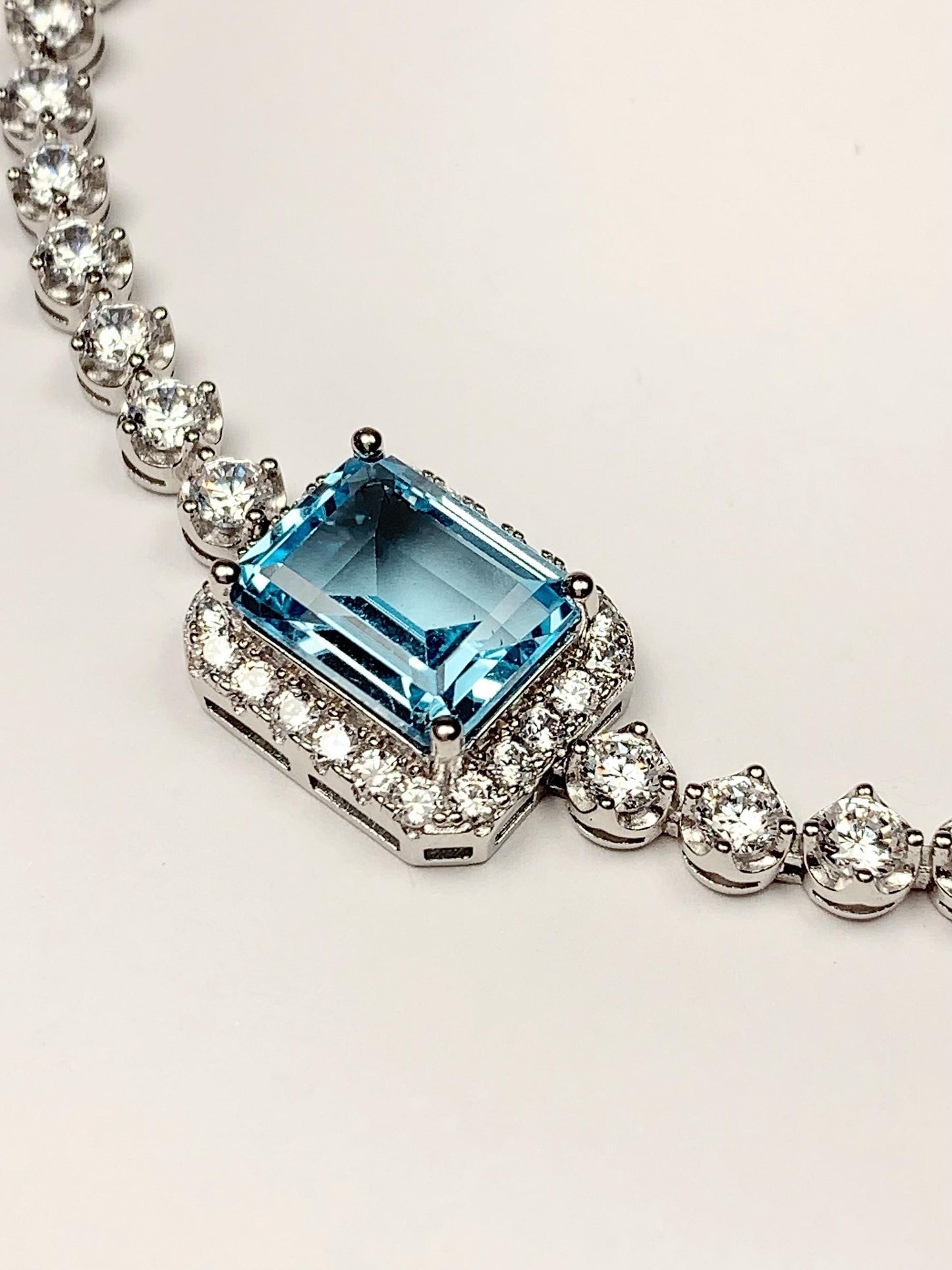 10mm X 8mm Grade AAA Genuine Natural Blue Topaz rectangle Cut 18K white Gold Plated S 925Sterling Silver Bracelet birthstones