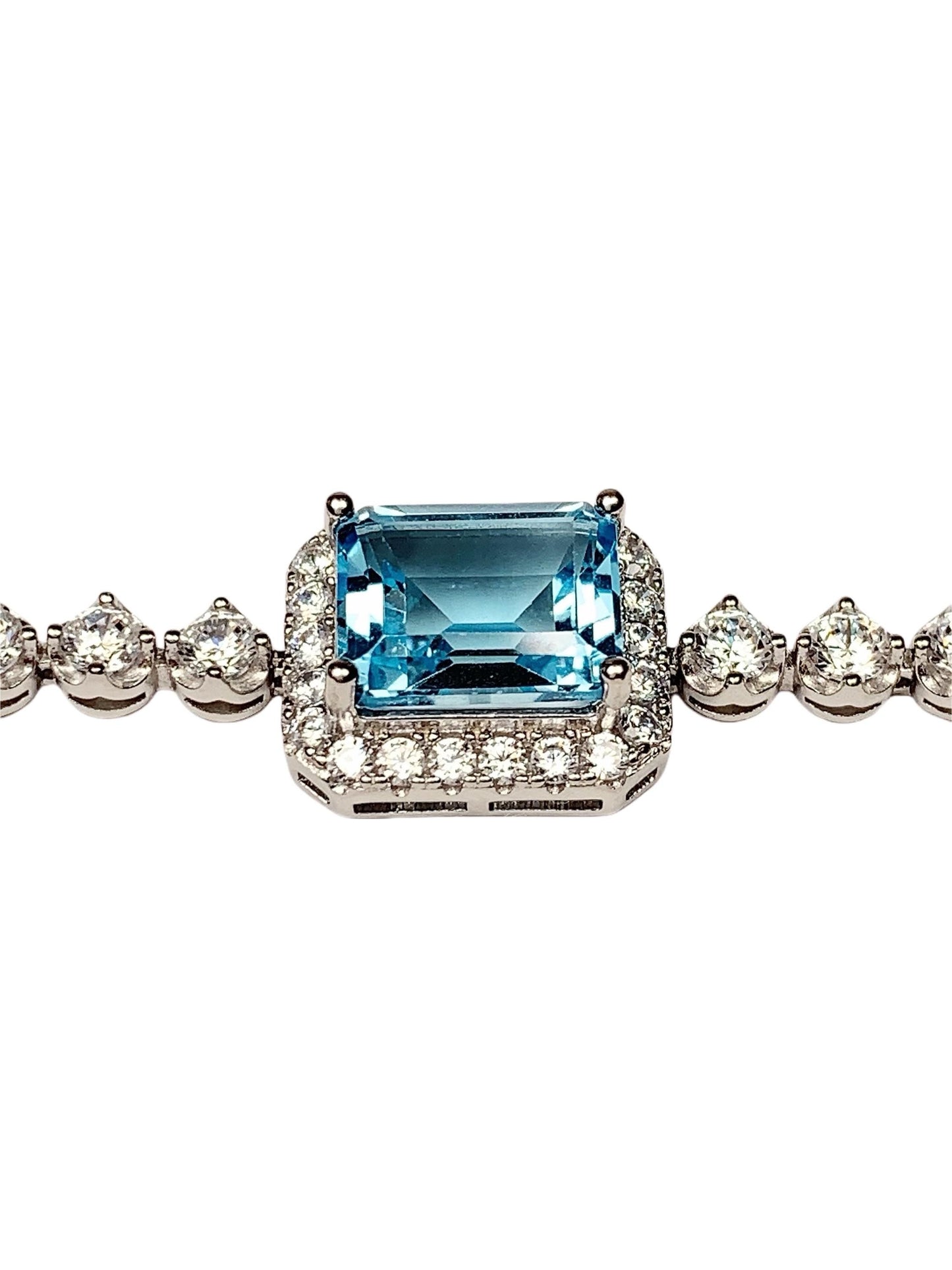 10mm X 8mm Grade AAA Genuine Natural Blue Topaz rectangle Cut 18K white Gold Plated S 925Sterling Silver Bracelet birthstones