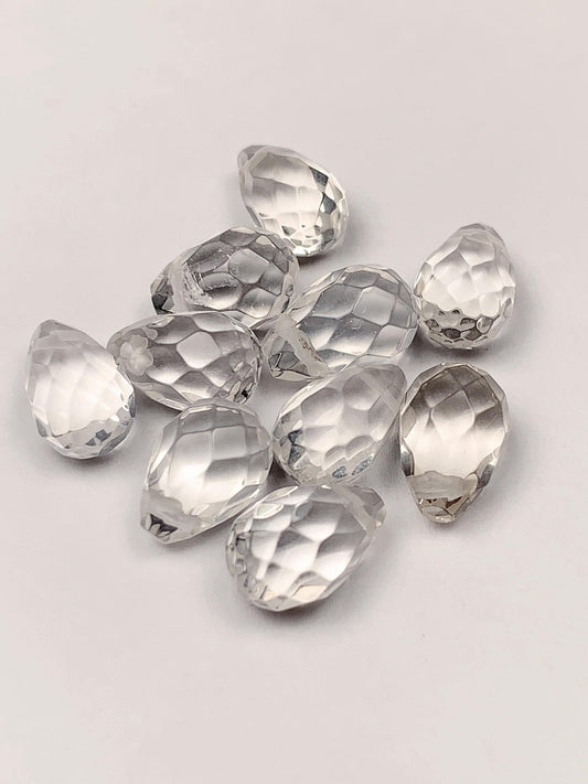 AAA Natural Clear Quartz Gemstone: Faceted Teardrop Crystal (10mm x 6mm)
