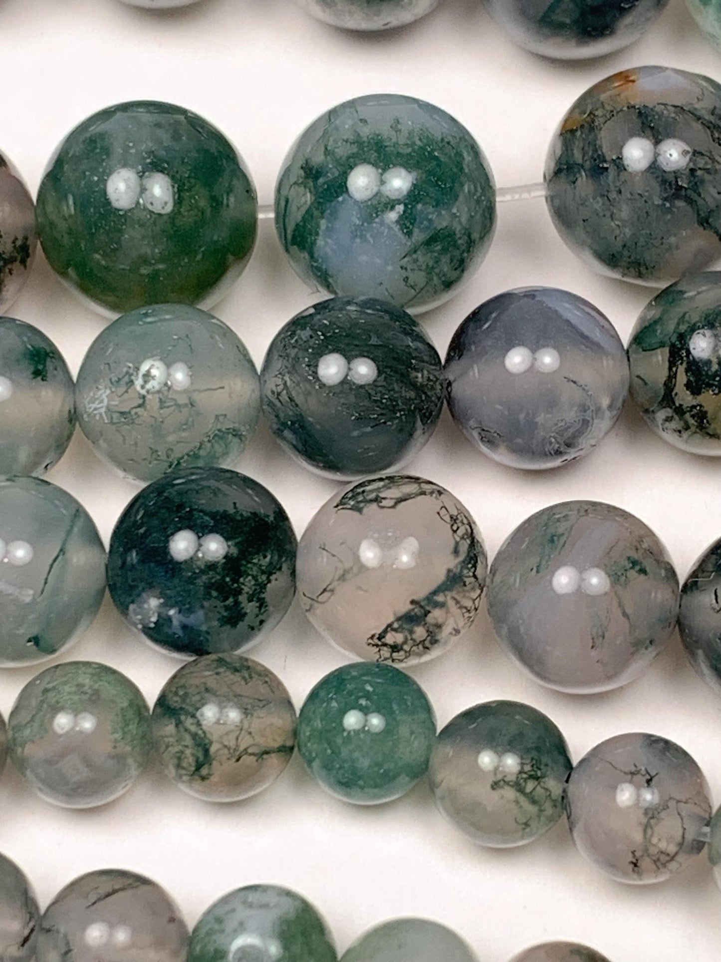 Natural Green Moss Agate Beads: Smooth Round Gemstone Strand