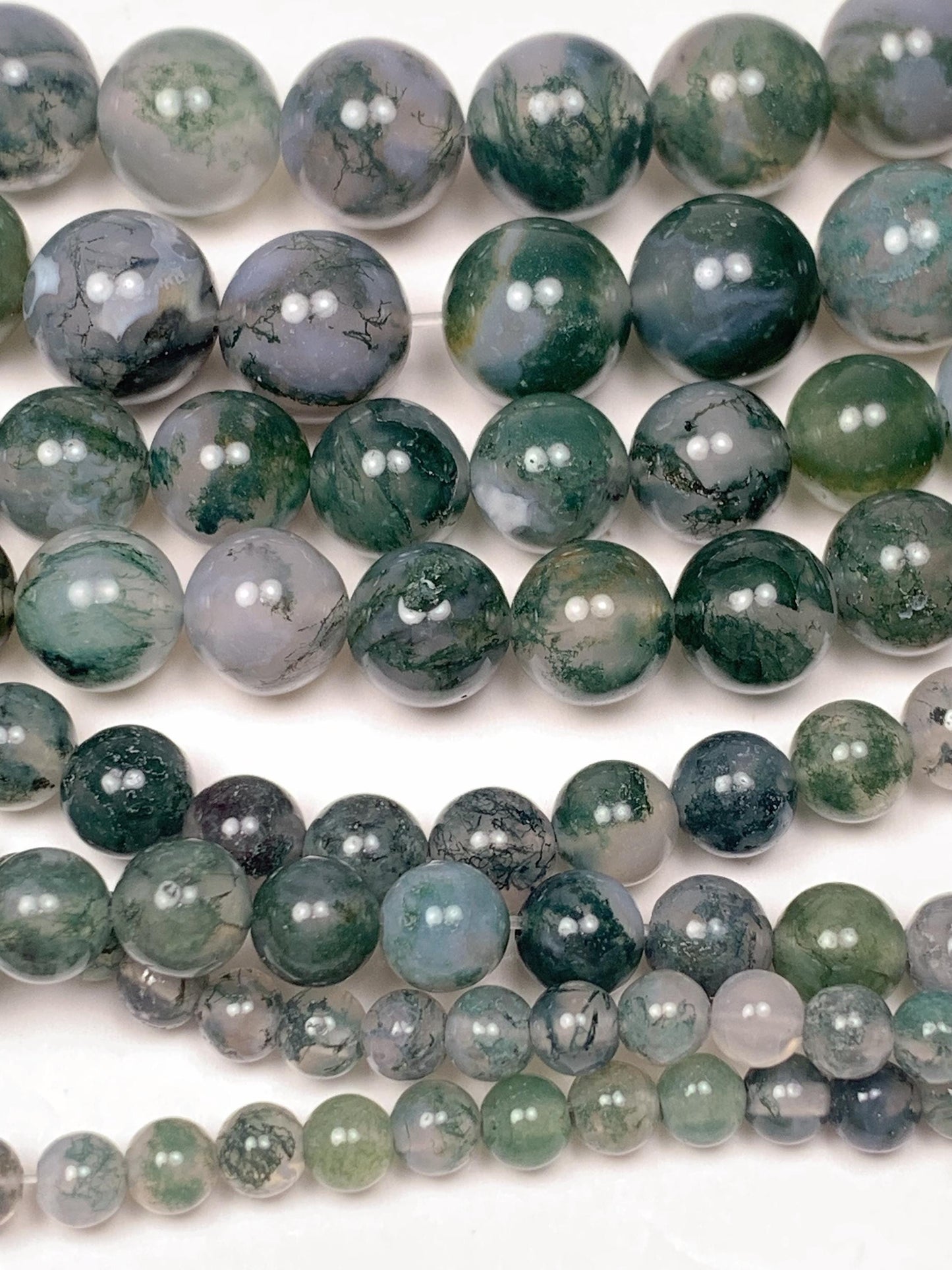 Natural Green Moss Agate Beads: Smooth Round Gemstone Strand