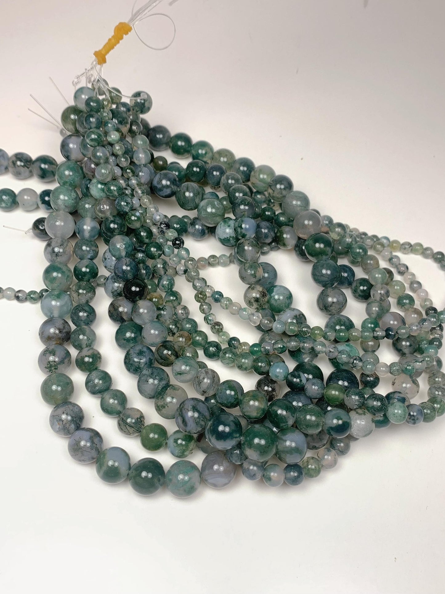 Natural Green Moss Agate Beads: Smooth Round Gemstone Strand