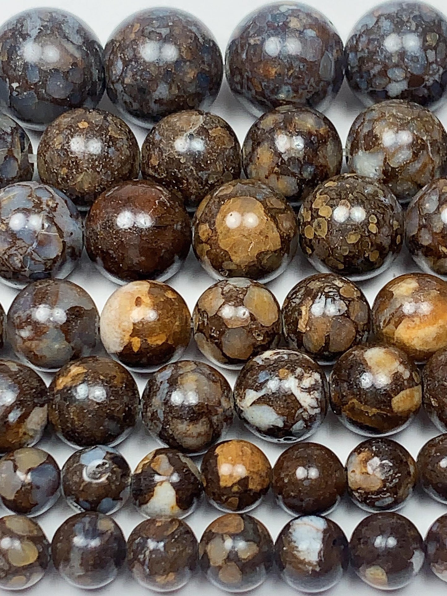 AAA Brown African Lace Opal Smooth Round  Beads: Natural Gemstone Strand 15.5