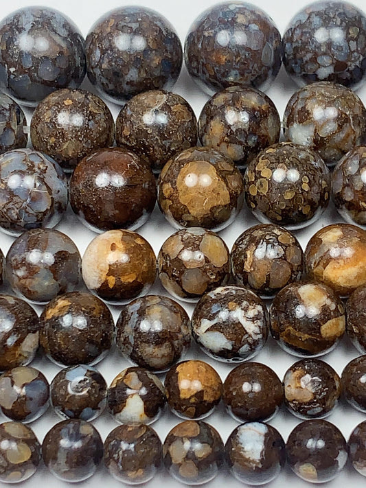 AAA Brown African Lace Opal Smooth Round  Beads: Natural Gemstone Strand 15.5