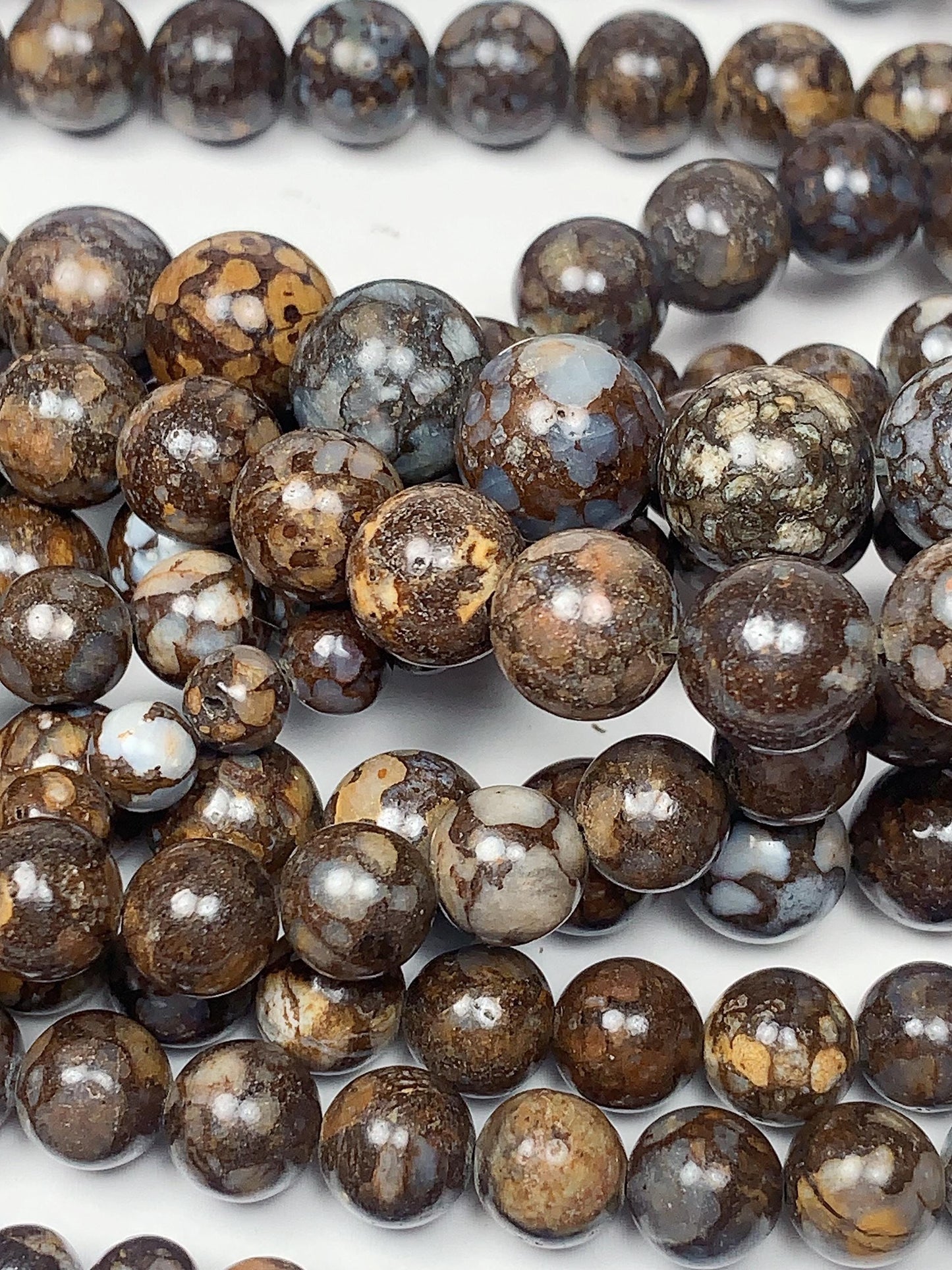 AAA Brown African Lace Opal Smooth Round  Beads: Natural Gemstone Strand 15.5