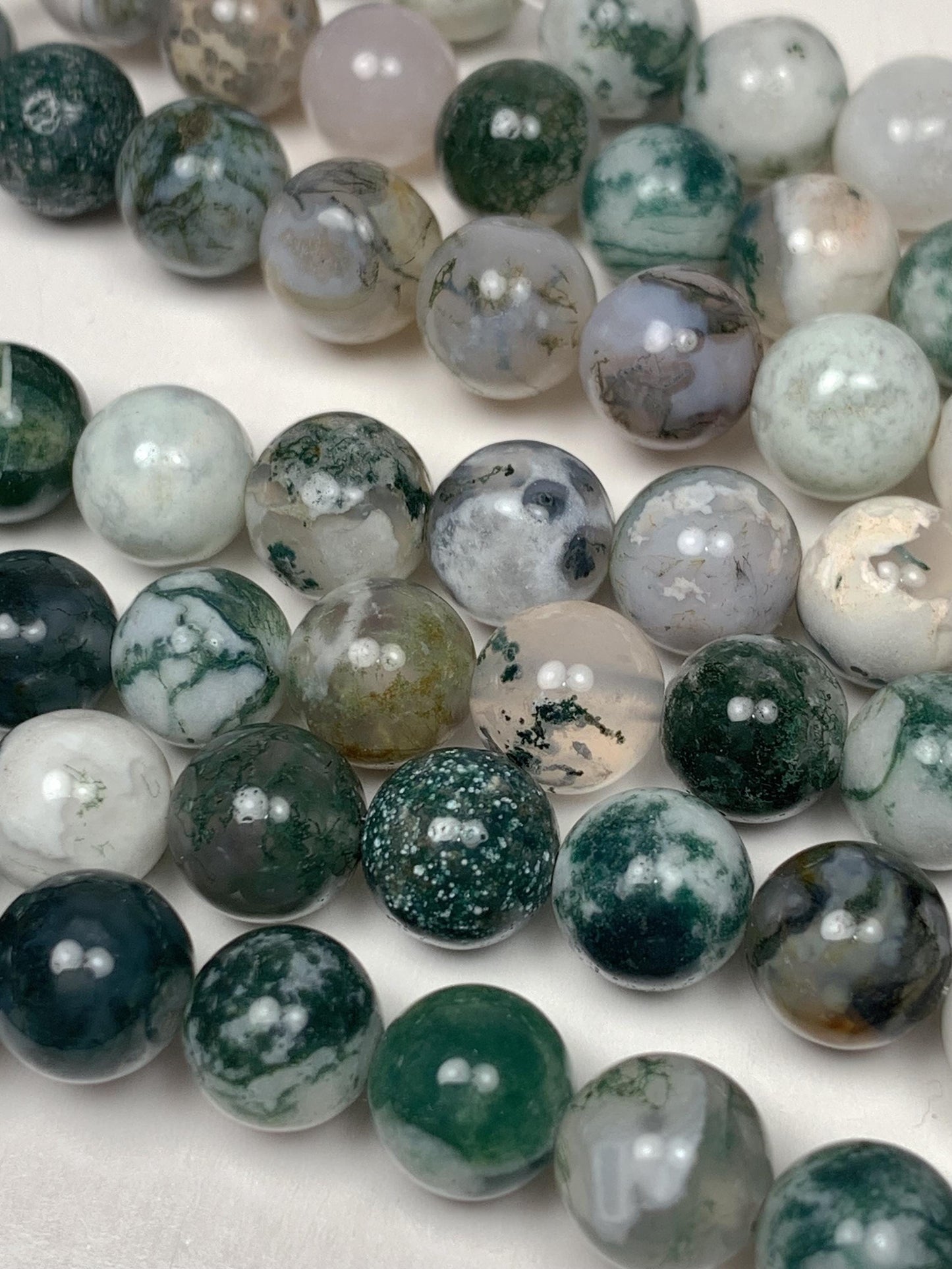 Natural Green Tree Agate Smooth Round Beads:  Gemstone Strand (15.5")