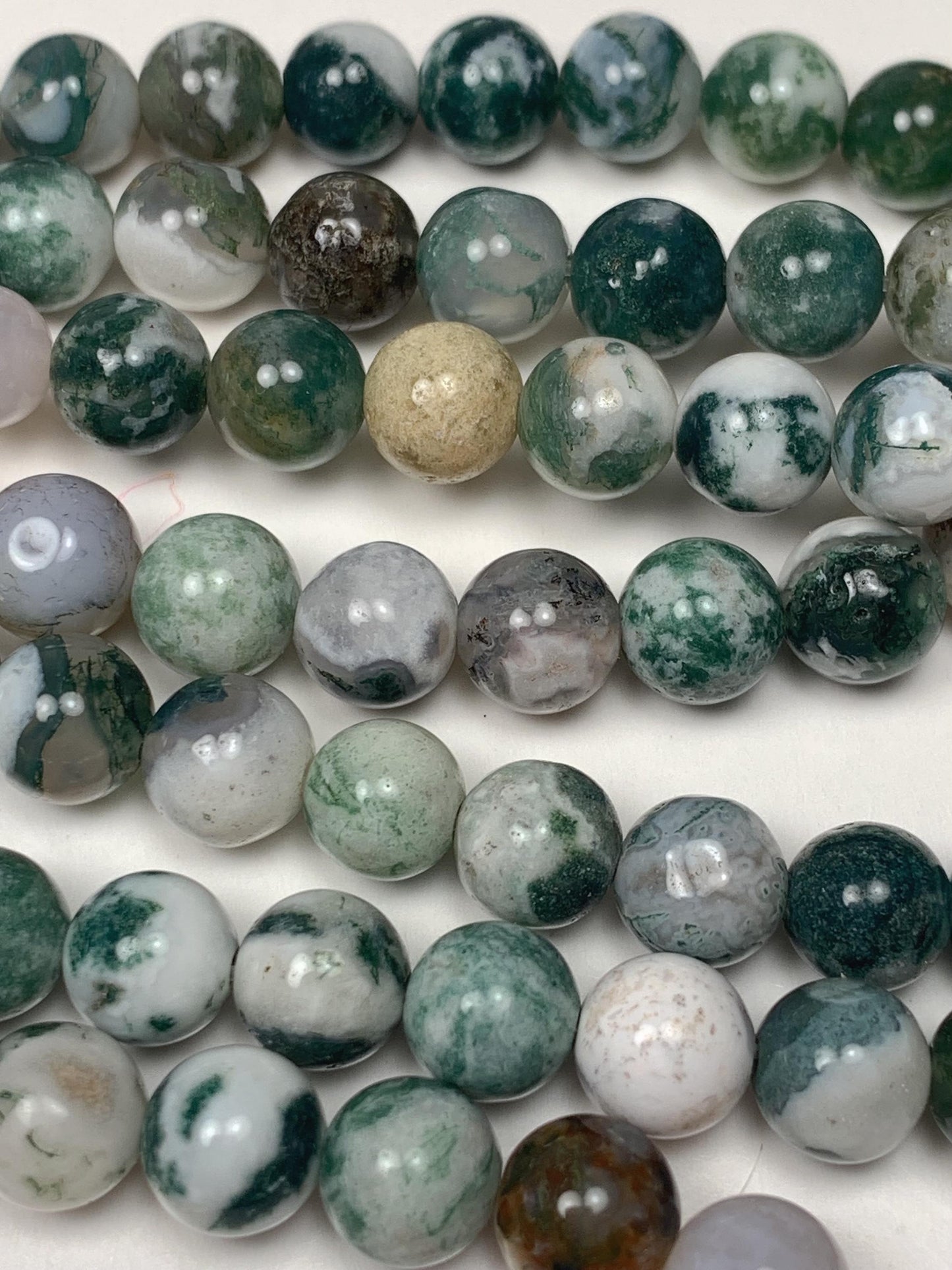 Natural Green Tree Agate Smooth Round Beads:  Gemstone Strand (15.5")