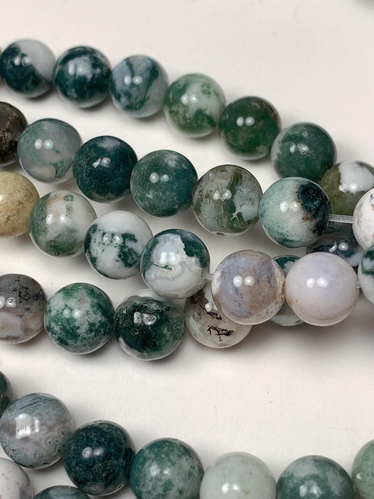 Natural Green Tree Agate Smooth Round Beads:  Gemstone Strand (15.5")