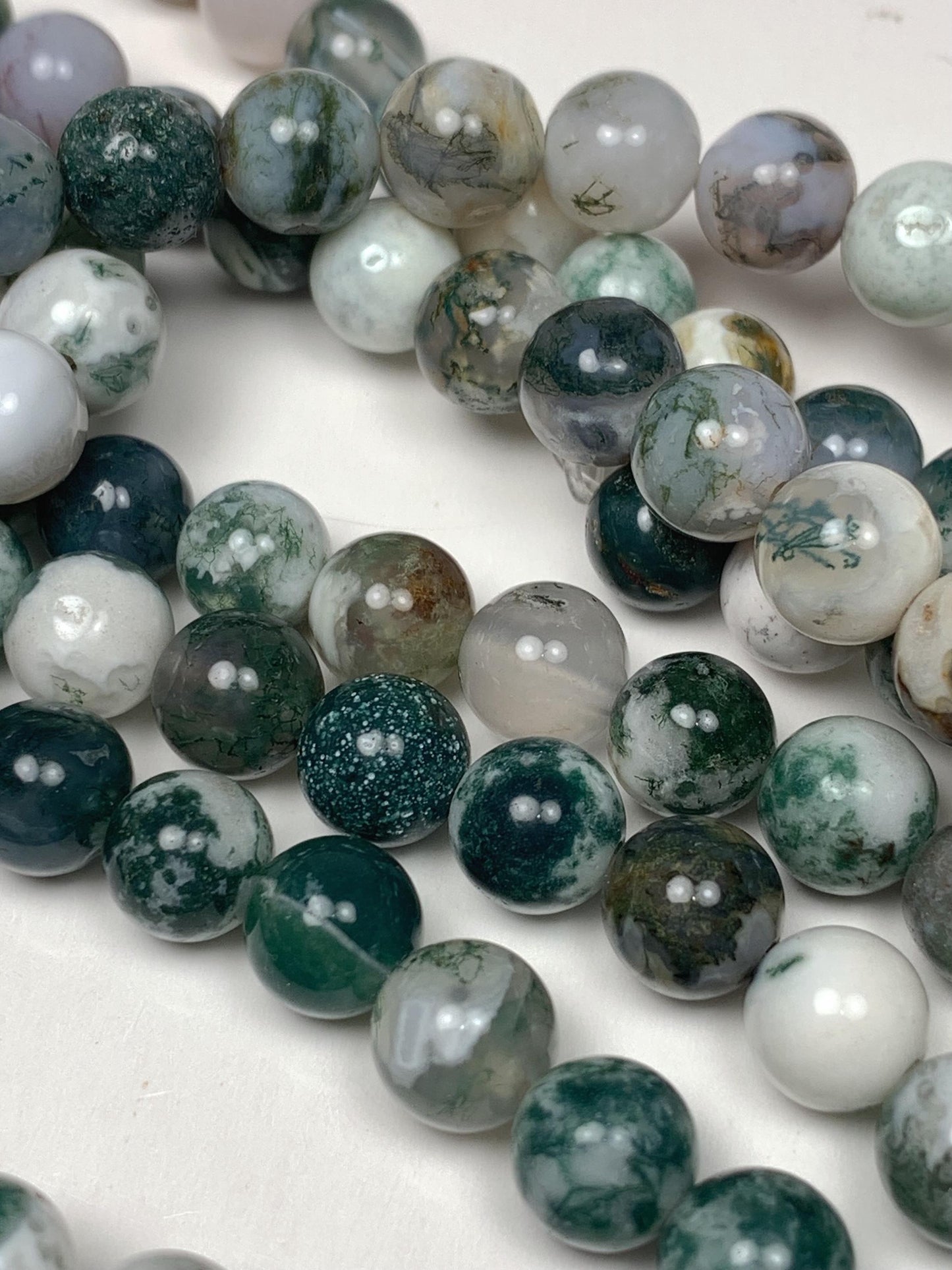Natural Green Tree Agate Smooth Round Beads:  Gemstone Strand (15.5")