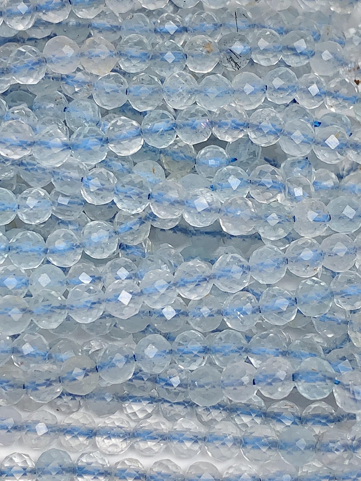 Blue Ice Chalcedony Lace Agate Faceted Round Beads - 15.5" Strand