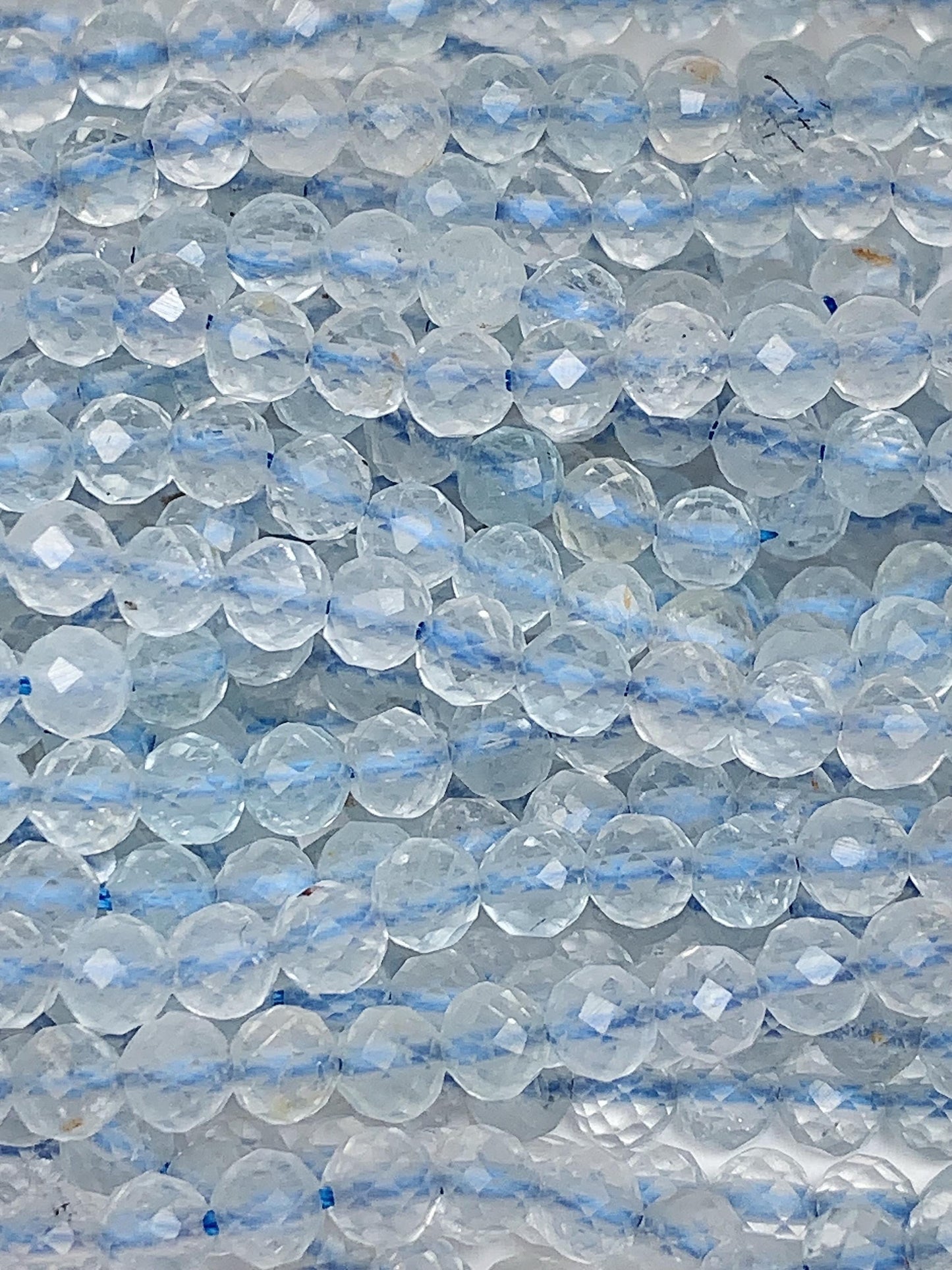 Blue Ice Chalcedony Lace Agate Faceted Round Beads - 15.5" Strand