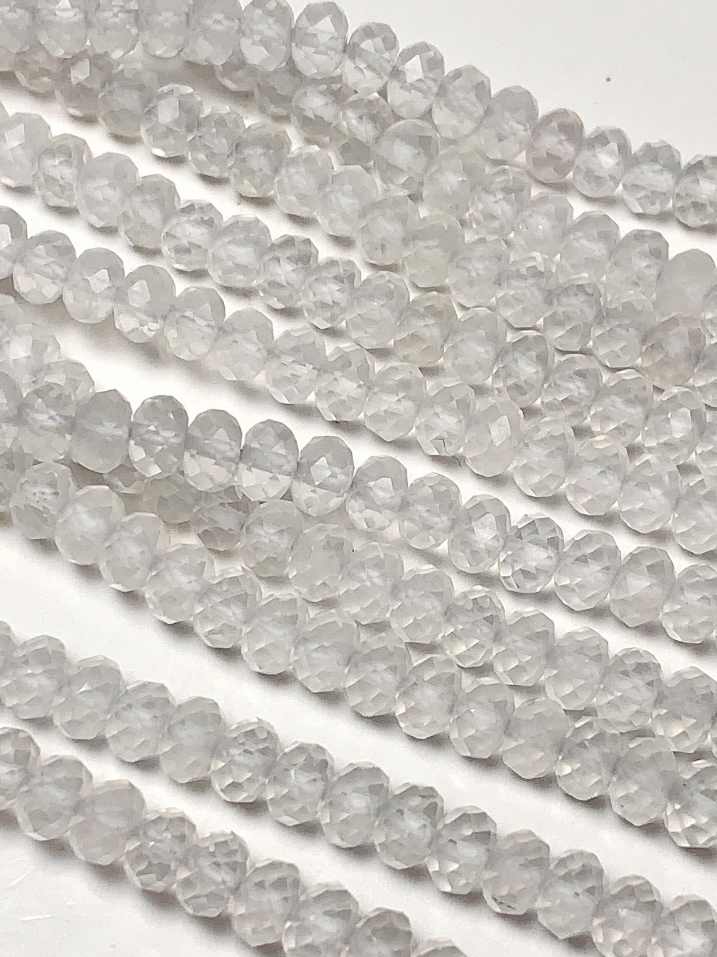 Grade AAA+ Genuine Natural White Clear Quartz  Rock Crystals Faceted Rondelle Beads 15.5" Strand