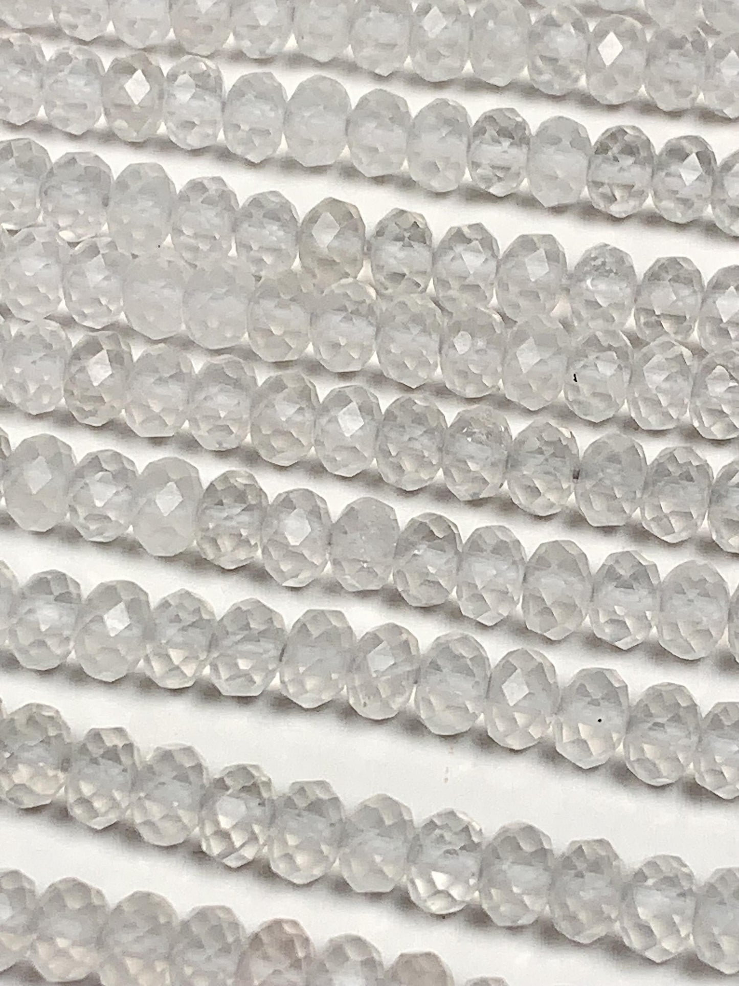 Grade AAA+ Genuine Natural White Clear Quartz  Rock Crystals Faceted Rondelle Beads 15.5" Strand
