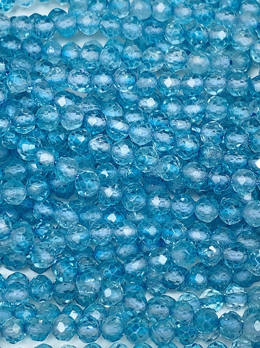 Natural Swizz Blue Topaz Faceted Round Beads: Natural Gemstone Strand  (2mm 3mm 4mm)