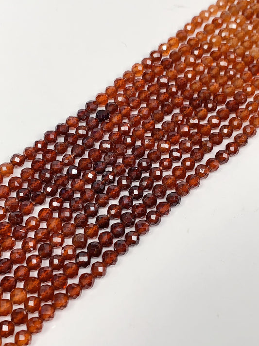 AAA+ Orange Hessonite Garnet Faceted Round Beads - 15.5" Strand