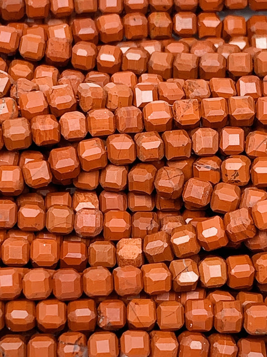 Faceted Red Jasper Cube Beads: Natural Gemstone Strand (2mm 3mm 4mm)