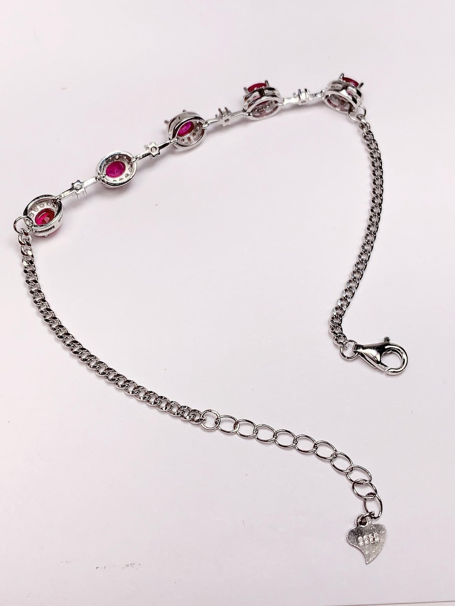 Ruby Sterling Silver Bracelet: 18K White Gold Plated, Dainty Gemstone