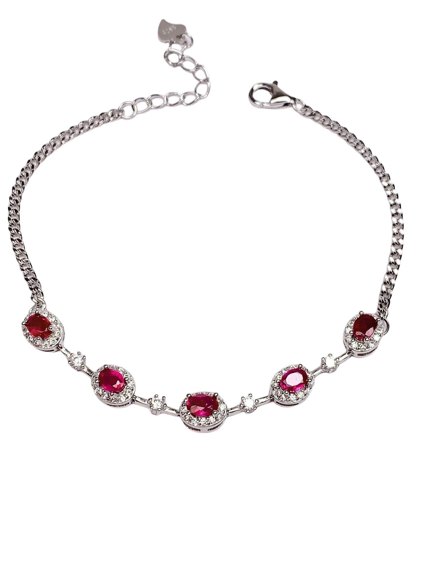 Ruby Sterling Silver Bracelet: 18K White Gold Plated, Dainty Gemstone