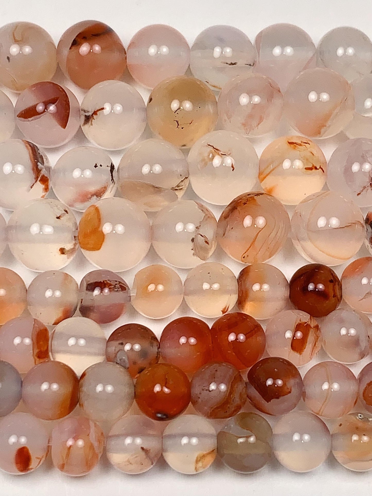 AAA Red Flower Agate Beads: Natural Smooth Round Gemstone Strand