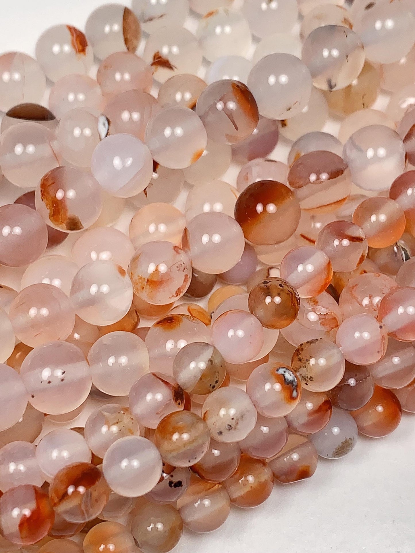AAA Red Flower Agate Beads: Natural Smooth Round Gemstone Strand