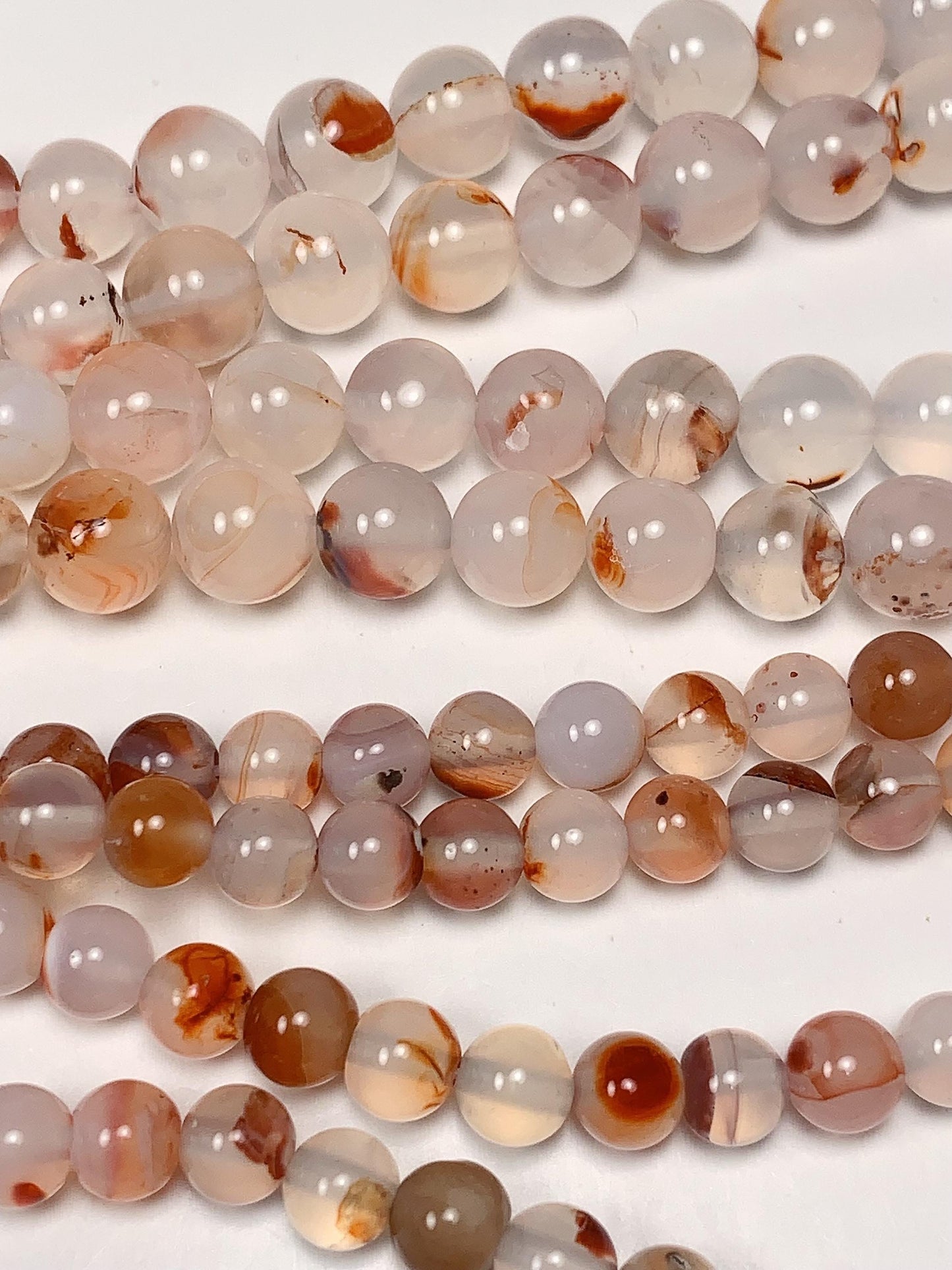 AAA Red Flower Agate Beads: Natural Smooth Round Gemstone Strand