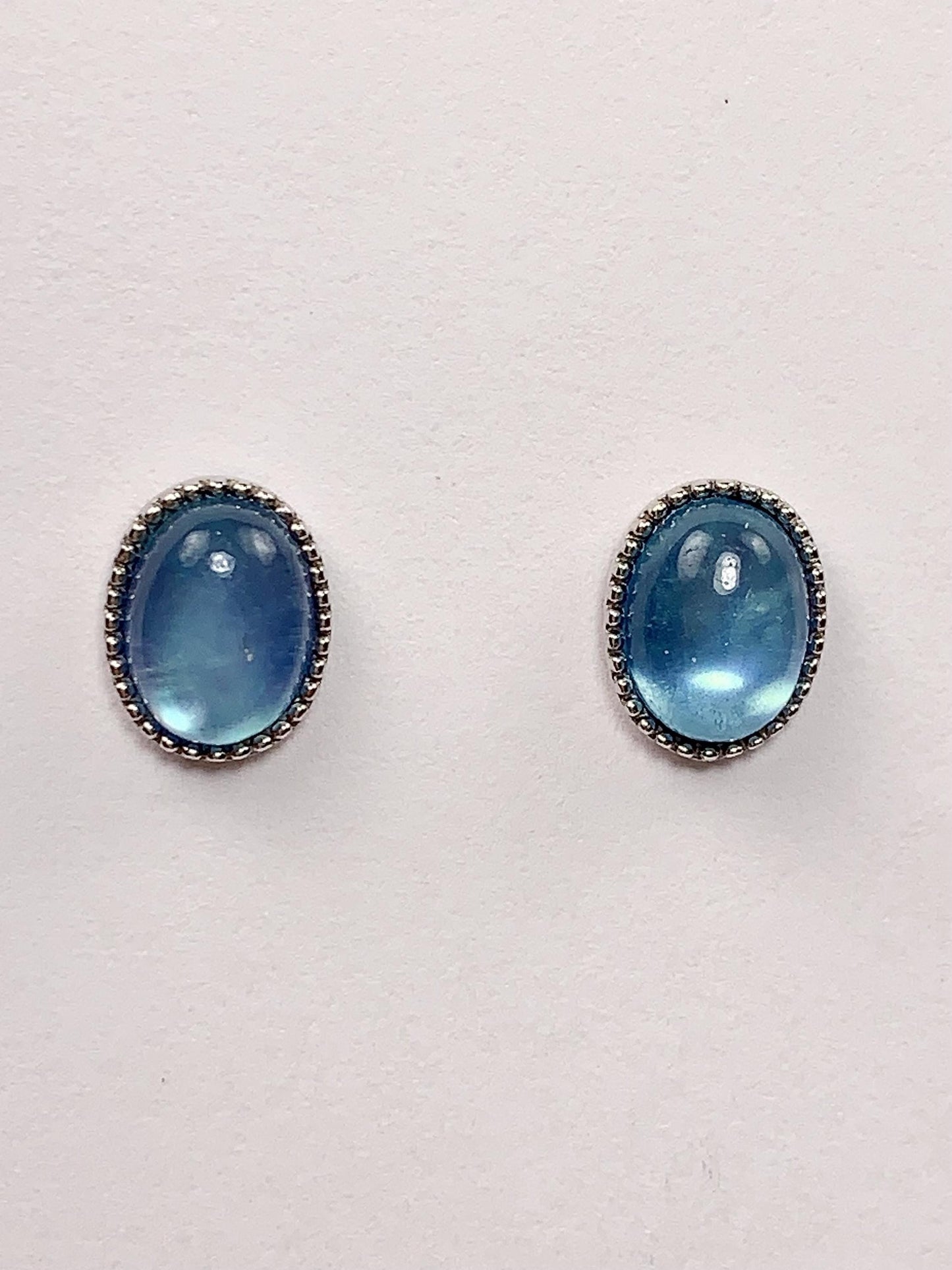 Blue Aquamarine Earrings: Oval Gem, 18k Gold Plated Sterling Silver