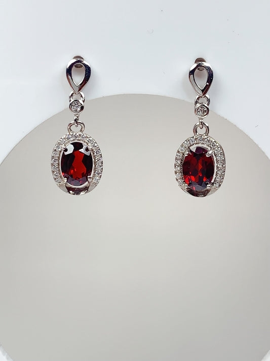 Red Garnet Sterling Silver Earrings: 18k Gold Plated Dangle Earrings